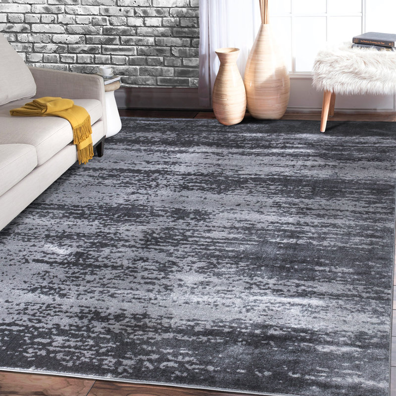 Tapis décoratif gris foncé abstrait Gianna, Rectangle 3 pi 11 po x 5 pi 7 po