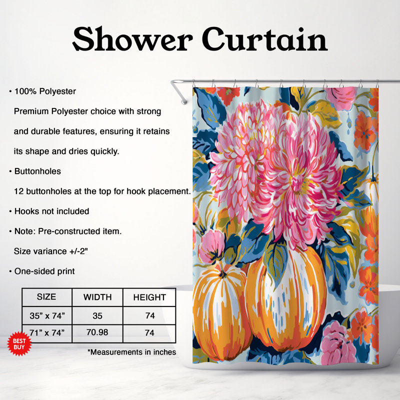 Rideau de douche standard 1 pièce, H 74 po x l 71 po