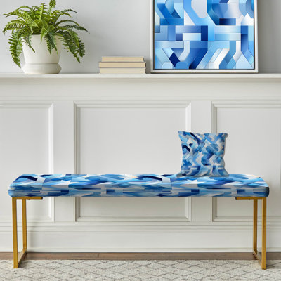 Bleu et blanc rayé Symmetry - banc rembourré géométrique doré