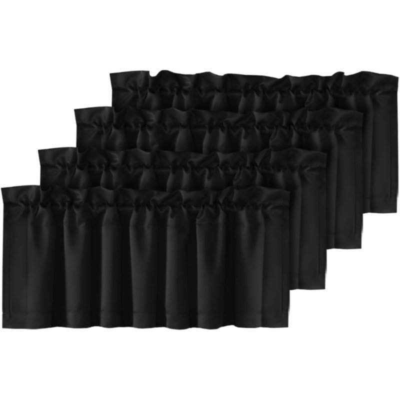 4 Panels Blackout Curtain Valances For Kitchen Windows/Bathroom/Living Room/Bedroom Privacy Decorative Rod Pocket Short Window Valance Curtains, 52" W X 18" L, Charcoal 