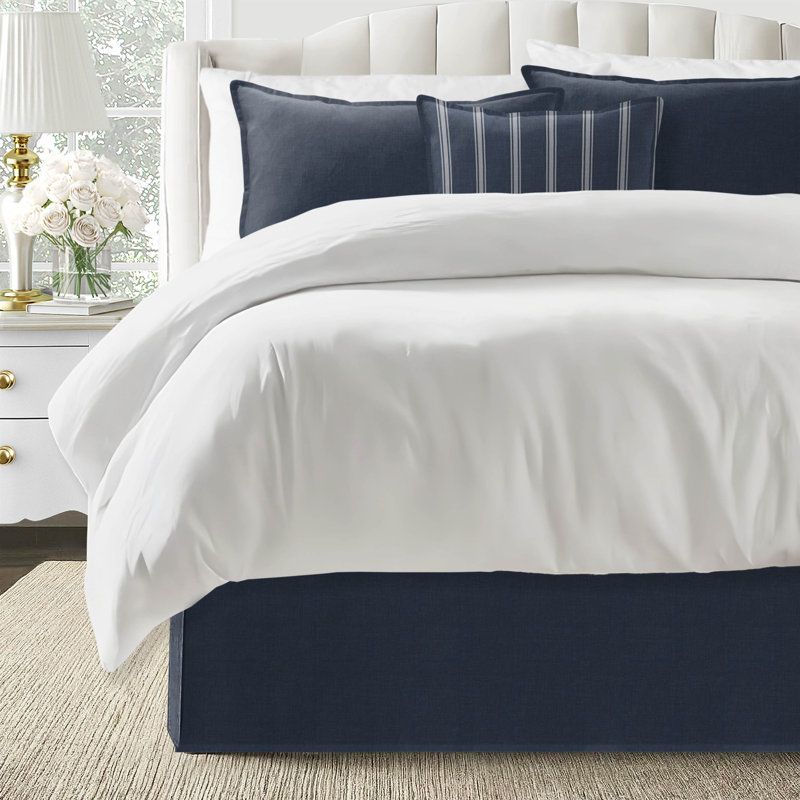 Shay Solid Dark Denim Cotton Bedskirt, California King, 15"