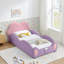Lit simple mignon en forme de nuage pour enfants en cuir de polyuréthane avec garde-corps, lit pour tout-petits sécuritaire avec motif mauve et rose et poche de rangement-130161520