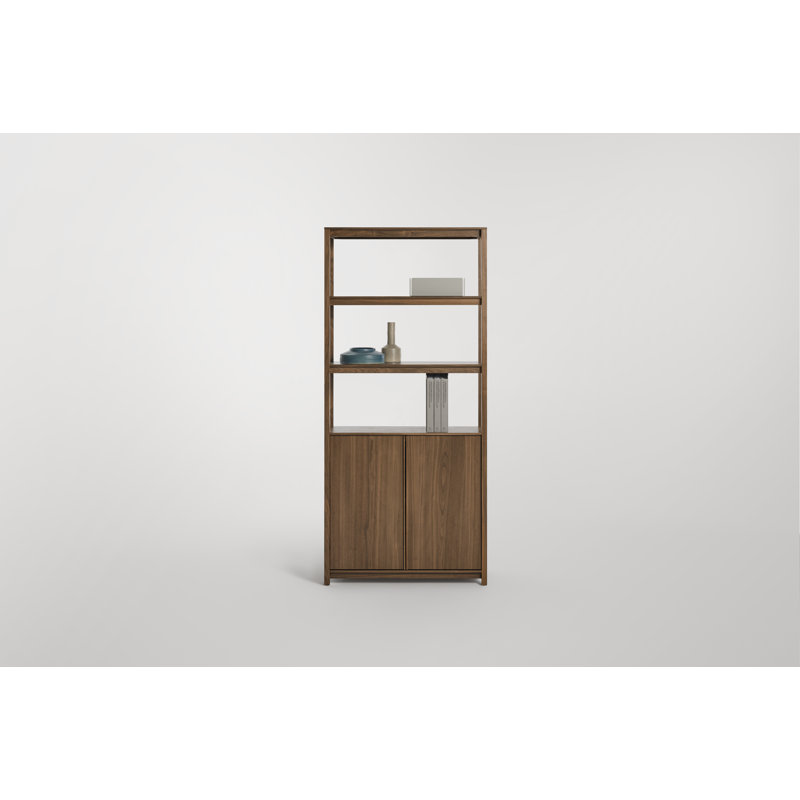 Open Plan Solid Wood Etagere Bookcase, Walnut