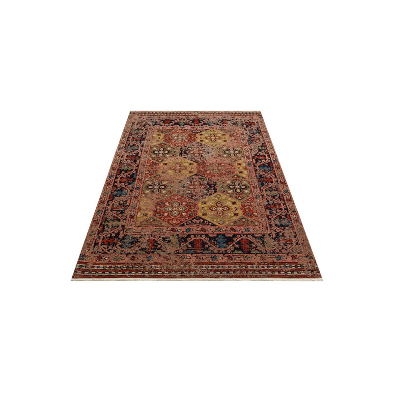 Tapis rectangulaire rouge / noir / beige en chenille tissé à la machine Bonnetsville, Rectangle 2 pi 7 po x 4 pi 11 po