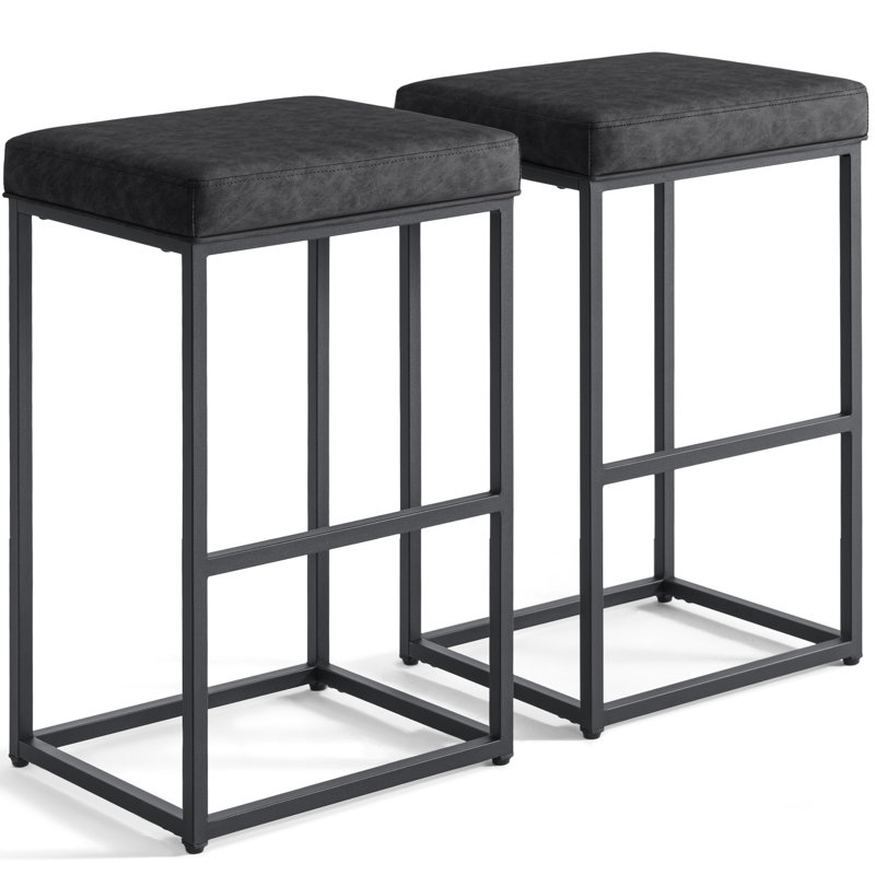 30" Set of 2 Bar Stools, Upholstered Counter Stool - Metal Frame, Waterproof Faux Leather, with Anti-Slip Feet for Bar and Kitchen