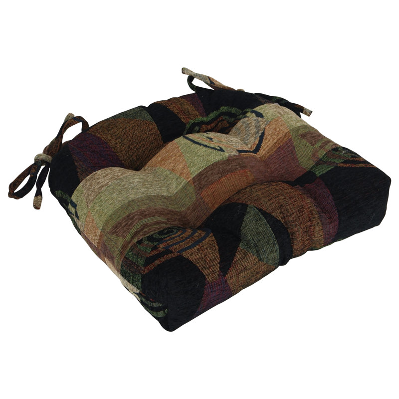 16-Inch Rounded Back Jacquard Chenille Tufted Chair Cushions, Brown/Black Abstract