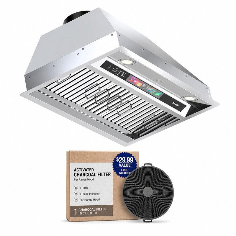 Hotte intégrée de 30 pouces, hotte intégrée de 900 pi³ / min avec commande vocale / par geste / tactile, ventilateur d'extraction à 4 vitesses, lumières DEL réglables, convertible sans conduit / sans conduit
