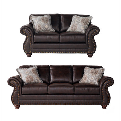 Faux Leather Upholstered Nailhead Sofa And Loveseat Set