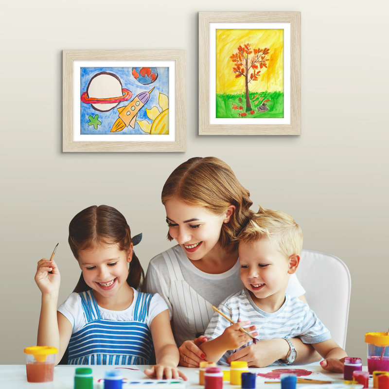 Wiedeman Kids Art Frame 10 x 12.5” with 8.5 x 11” Mat - Composite Wood with Glass (Set of 2), Light Wood