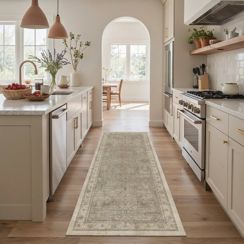 Tapis d'intérieur brun délavé à la machine avec envers antidérapant Roehit, Tapis de couloir 2 pi 3 po x 6 pi