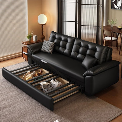 Black Faux Leather Modular Sofabed cushion couch