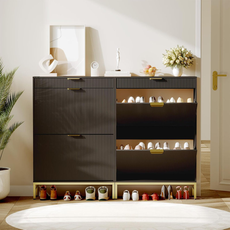 Armoire à chaussures moderne cannelée Homhougo, Noir