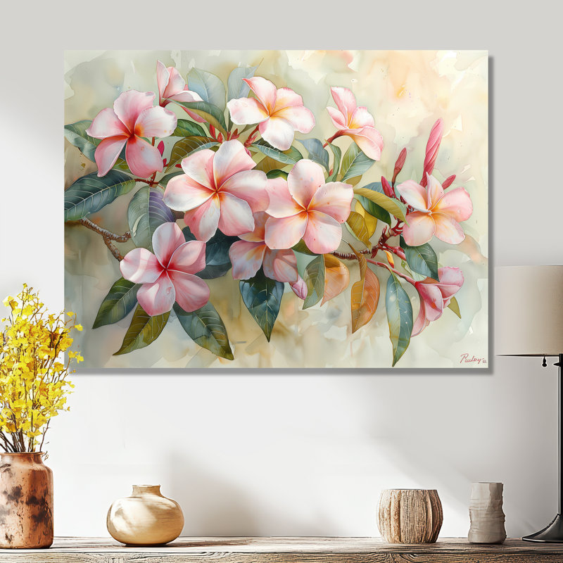 Plumeria rose, rêve tropical II - art mural Plumeria, salon, Métal métal, H 16 po x l 32 po