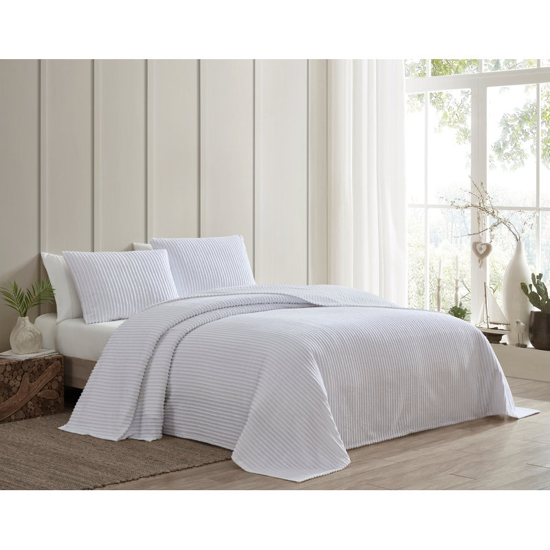Channel Striped Cotton Coverlet, Queen Coverlet, White