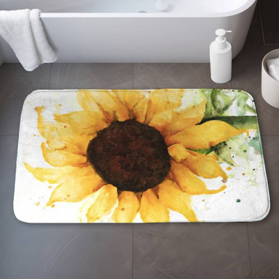 Sunflower Bath Mat with Non-Slip Backing - Quick Dry Memory Foam Bathroom Rug - Absorbent - Modern Plush Spa-Style - Machine Washable