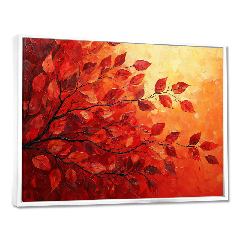 «Autumn Sunset Maple Leaf I - Leaves», reproduction sur toile encadrée, H 30 po x l 40 po, Floater Framed, Blanc
