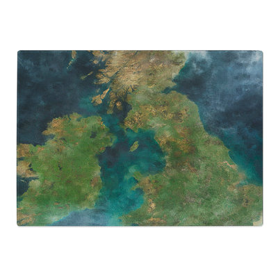 Tempered Glass View of Ireland and Great Britain Painting Chopping Board