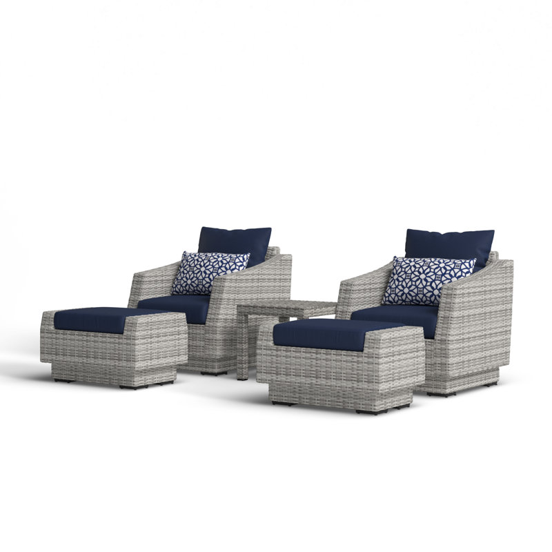 Ensemble de conversation en rotin 5 pièces avec housses de coussin Sunbrella Fionnula, Toile bleu marine Sunbrella®