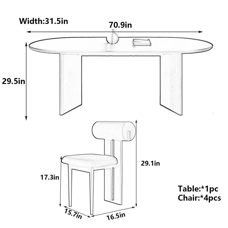 Table de salle à manger Retro, H 29,5 po x L 70,9 po x l 31,5 po