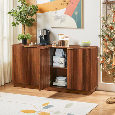 63" Vertical Stripe Storage Buffet Cabinet With Curved Wave Design, Tv Stand, Mdf Material, 150lbs Capacity