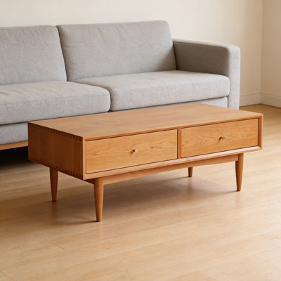 Simple Cherry Wood Solid Rectangular Coffee Table