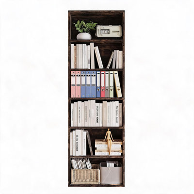 Bibliothèque 71,4 po à 6 niveaux de grain de bois, 6 tablettes entièrement réglables, charge de 35 lb par tablette, surface imperméable, ensemble anti-basculement, tablette de rangement verticale mince pour la chambre à coucher, le salon et le bureau personnel