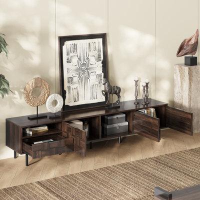 Meuble télé Mid-Century moderne pour téléviseur de 65 pouces et plus, centre de divertissement 78 po avec armoires de rangement pour le salon | Idée cadeau
