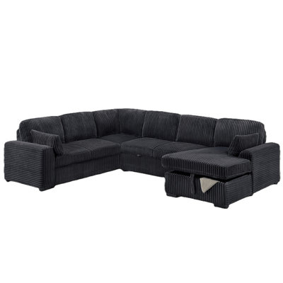 Canapé-lit avec lit escamotable Ensemble de canapé modulaire convertible 4 pièces RAF avec rangement en velours côtelé noir