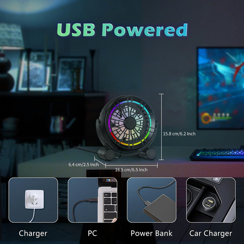 3 Speeds Quiet Portable Table Fan