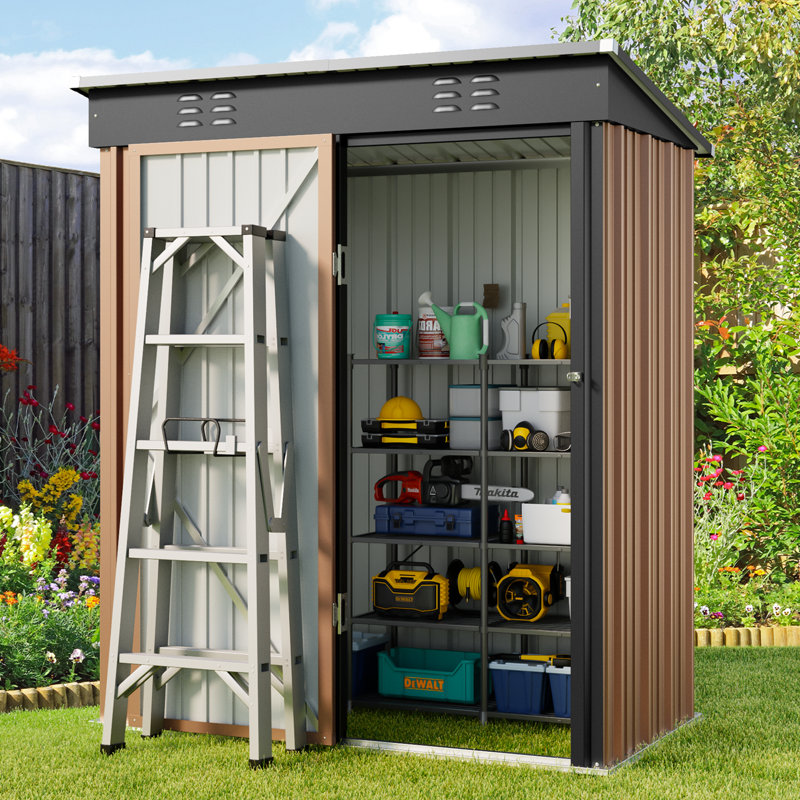 Aiho 5 ft. W X 3 ft. D Metal Vertical Storage Shed, Brown