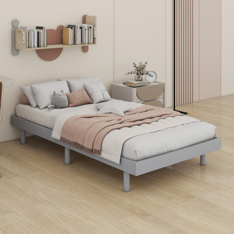 Base de lit plateforme flottante de conception moderne, Gris, Simple