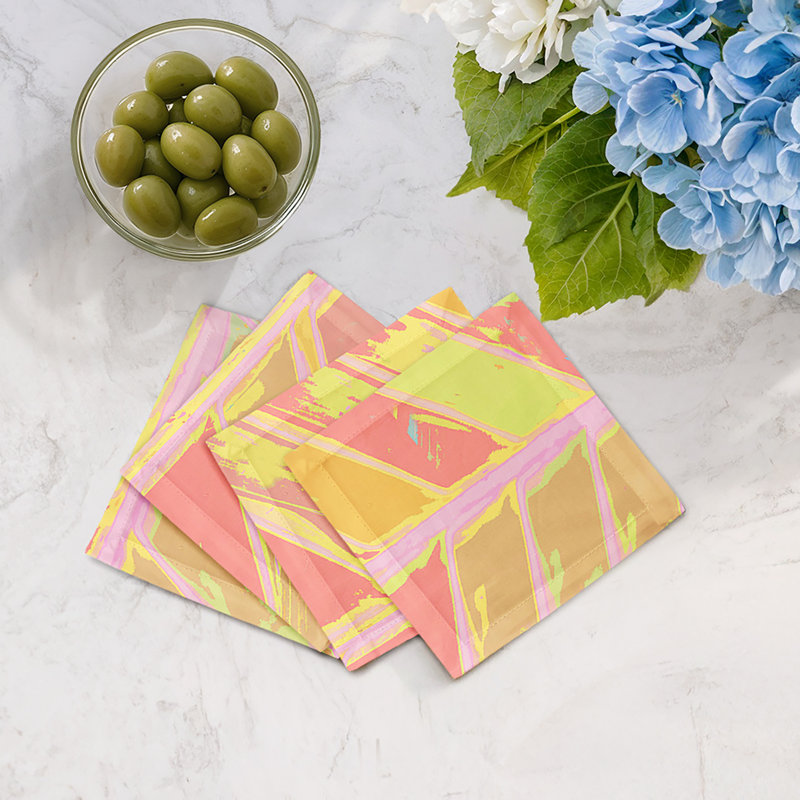 Tropical Leaf Cotton Sateen Cocktail Napkins, Magenta
