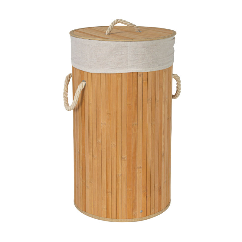 Grove Bamboo Laundry Hamper with Rope Handles, Lid and Removable Machine Washable Laundry Bag, 15-Gallons, Natural