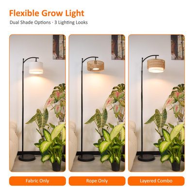 65-72.8 Inches Adjustable Grow Light For Indoor Plants, Boho Rattan & Fabric Shade Standing Grow Lamp, 25W 3000K Full Spectrum LED Plant Light With Auto On/Off Timer