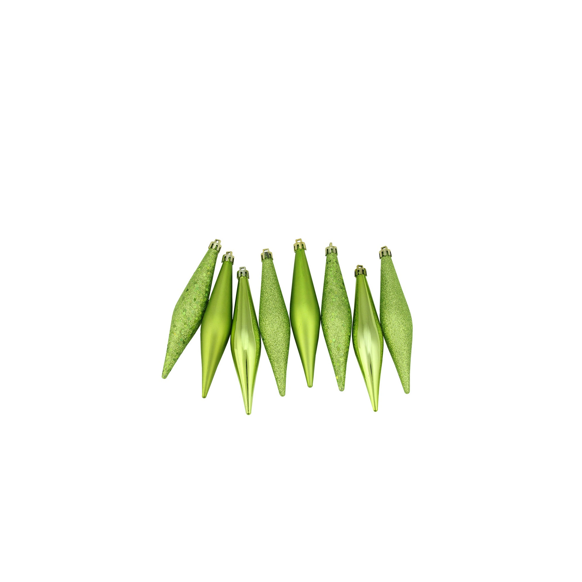 8ct Shatterproof 4-Finish Christmas Finial Drop Ornaments, Green Kiwi