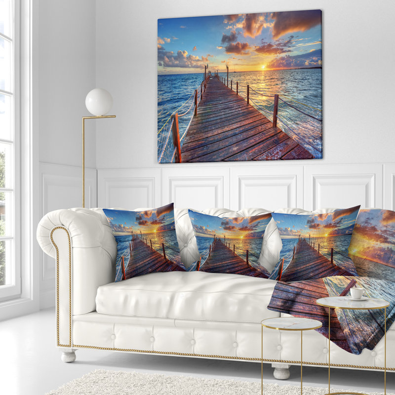 Magnifique coucher de soleil sur la jetée de la jetée - pont et coussin imprimé, 16 po x 1 po, Coussin décoratif