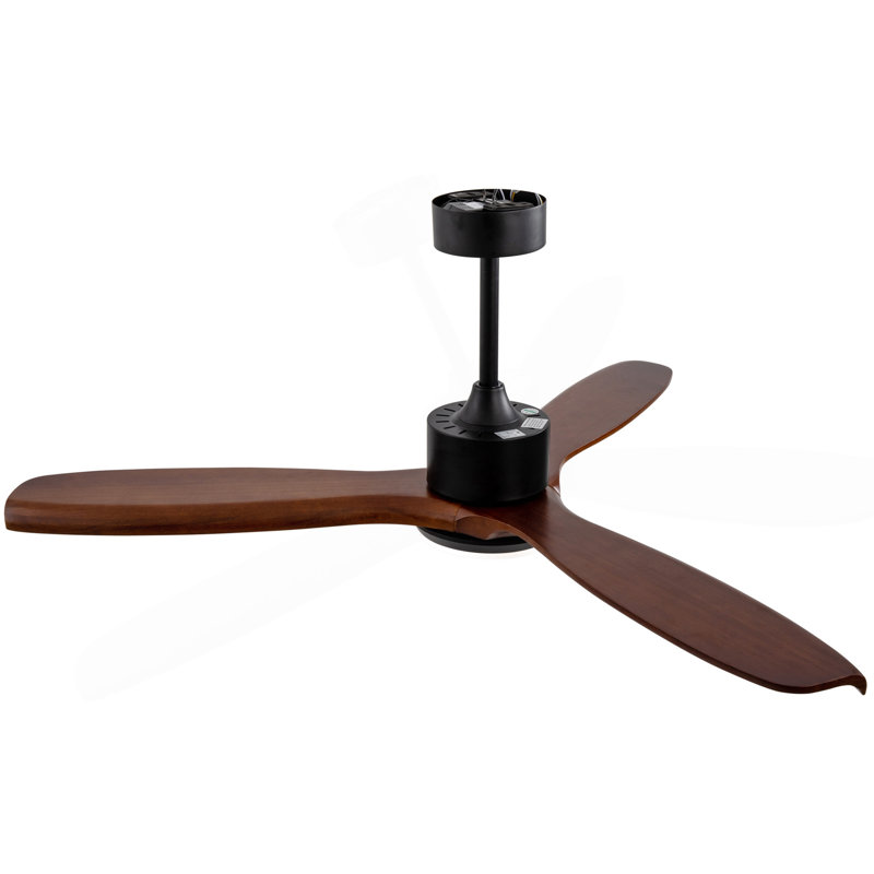 52" Wood Ceiling Fan With Lights Remote Control,Quiet DC Motor 3 Blade Ceiling Fans For Patio Living Room, Bedroom, Office,Indoor Outdoor(Black+Dark Walnut)