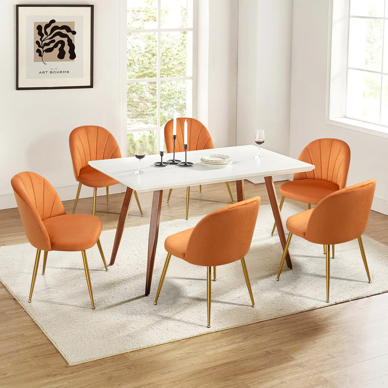 Modern Velvet Armless Side Dining Chairs, Orange