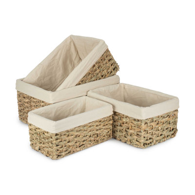 Fleur De Lis 3 Piece Wicker Storage Basket Set with Lining