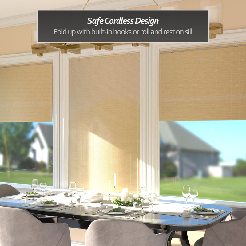 Burnt Bamboo Cordless Window Shade - Two-Tone Honey 24" W, 36"W x 72"L, Beige