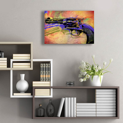 Art mural en verre épique «Gun 6» par Mark Ashkenazi, 24 po x 16 po