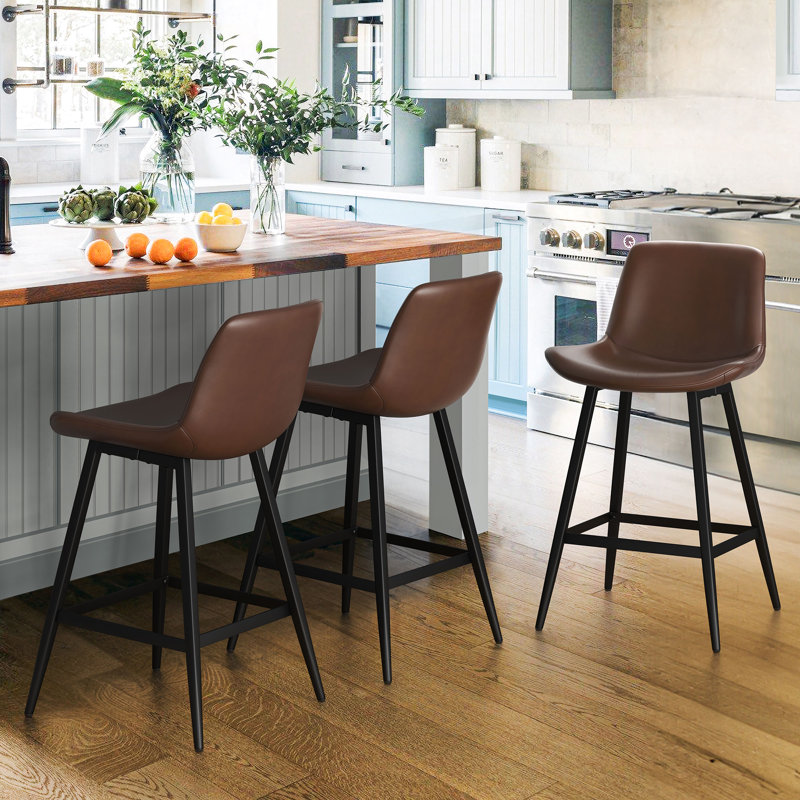 Cannell Upholstered Counter Stool with Metal Frame, Natural/Tan