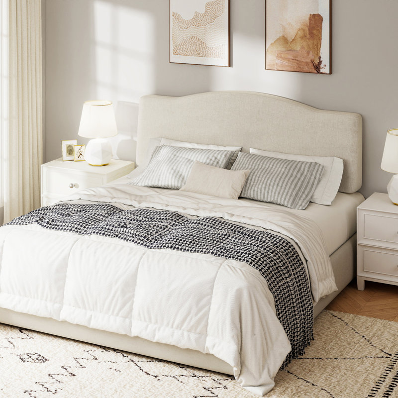 Tête de lit tapissier en lin avec hauteur réglable et dossier ergonomique pour matelas de 6 à 15 po, aucun assemblage requis - grand, beige