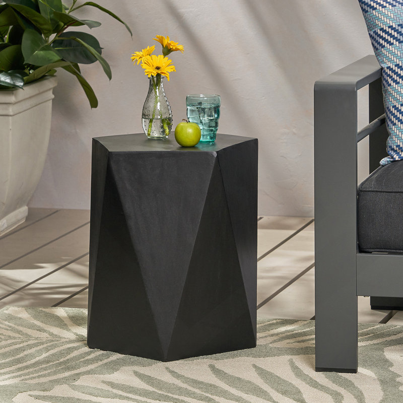 Table d'appoint moderne en béton léger avec un design géométrique pour une utilisation extérieure et intérieure, Noir