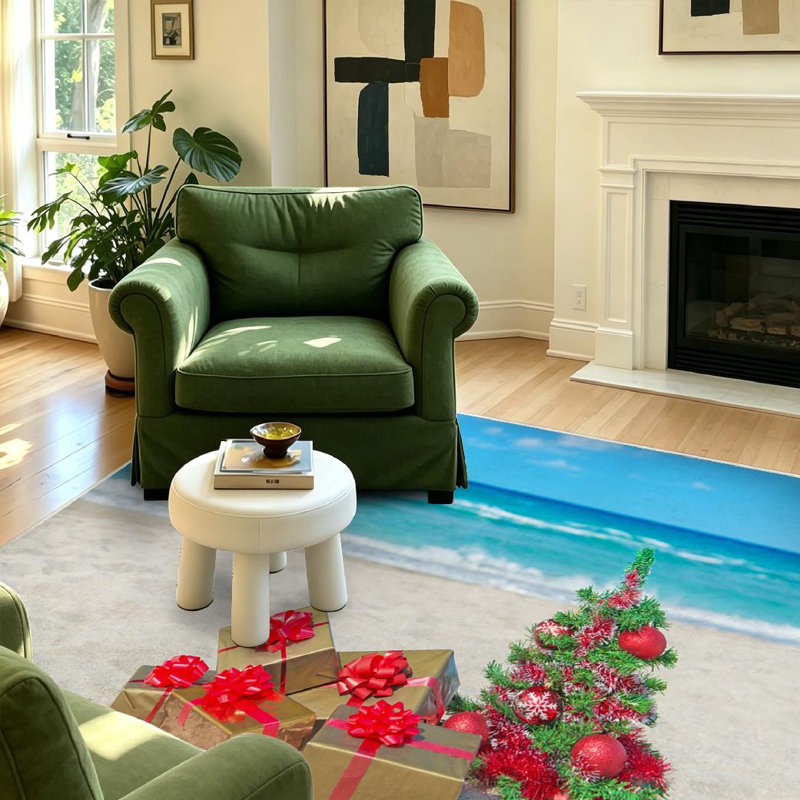 Tapis de Noël rouge lavable à la machine avec arbre de Noël et tapis doré, Rectangle 39 po x 63 po