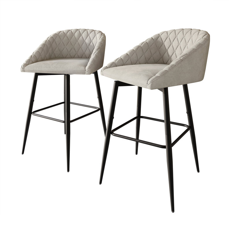 BLACK METAL SWIVEL COUNTER CHAIR IN LIGHT GREY VELVET, Beige