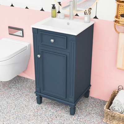 Meuble-lavabo compact avec lavabo en céramique, porte à fermeture en douceur et tablette réglable