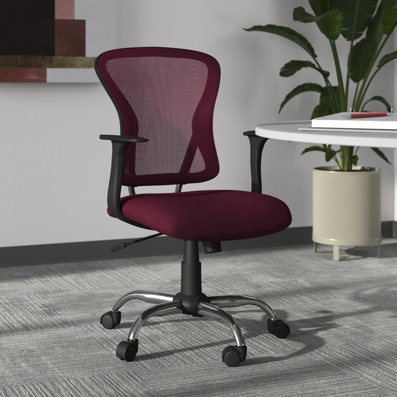 Mid-Back Mesh Swivel Task Office Chair with Chrome Base and Arms, Burgundy