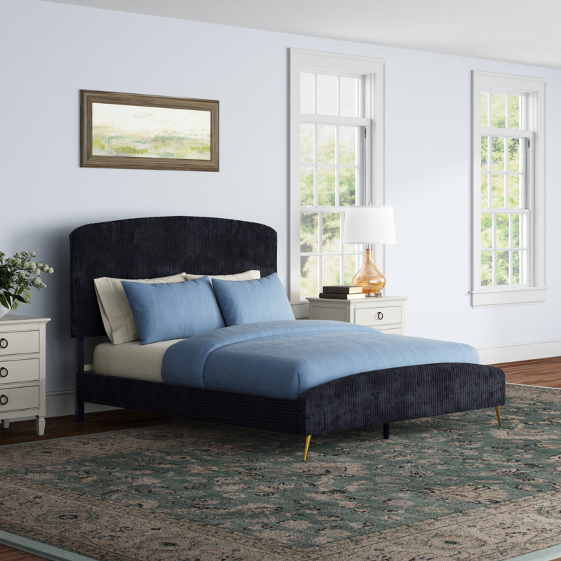 Ochlocknee Upholstered Standard Bed, California King, Black (Gold legs)