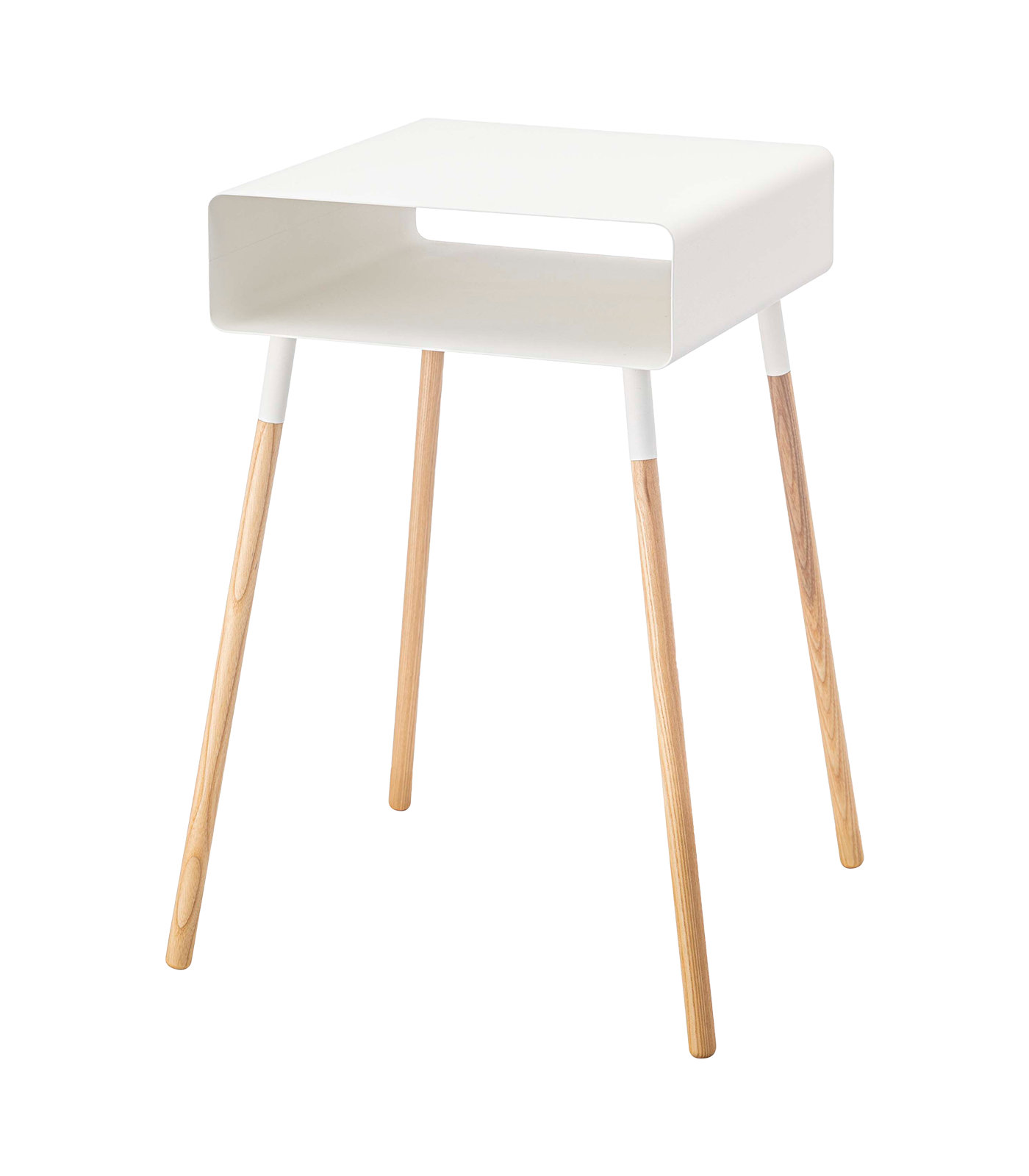 Yamazaki Home Tall Side Table With Storage Shelf, Rectangular Accent Bedside End Table, Steel + Wood, White